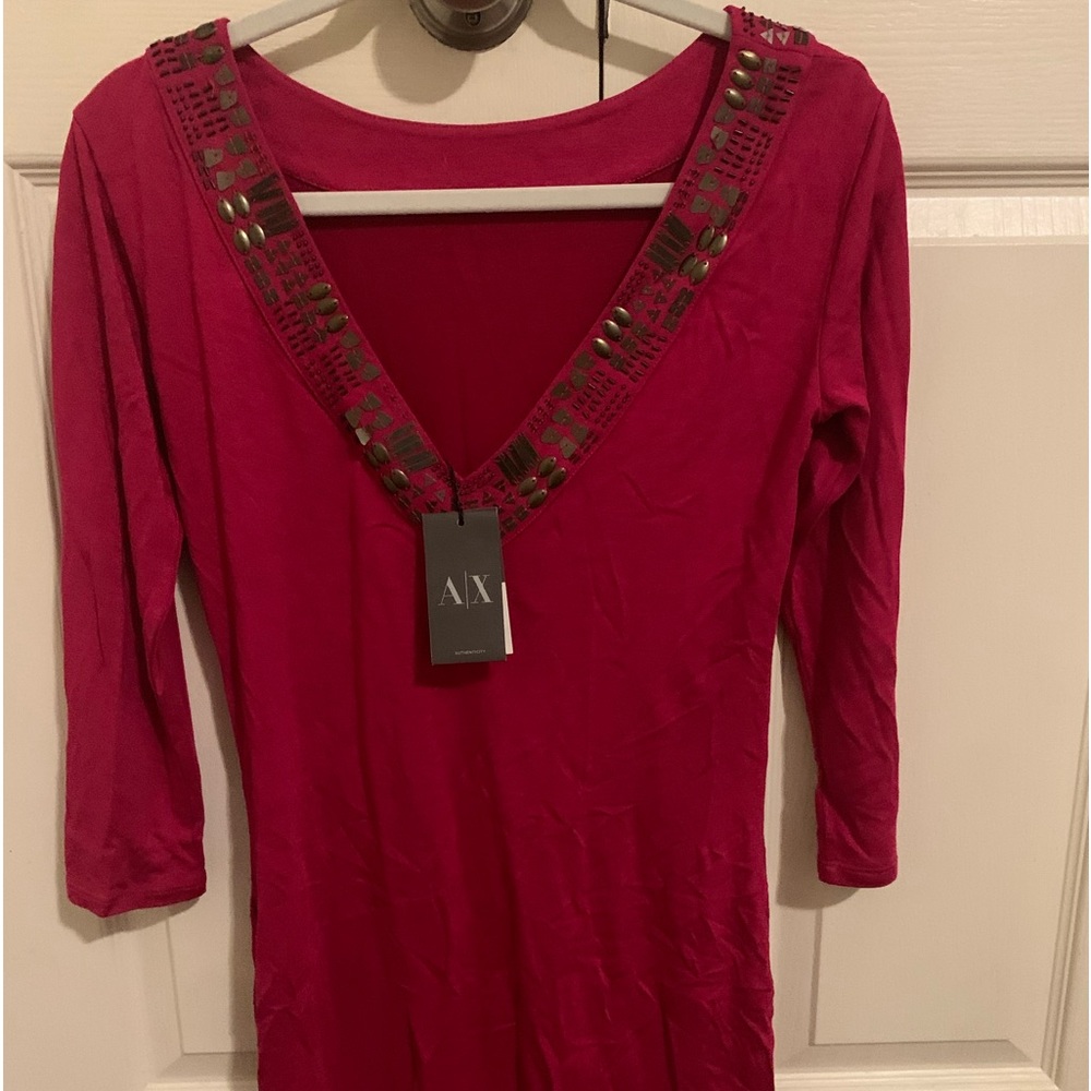 AX new with tag, ruby red mini dress with hand made beads and sequins